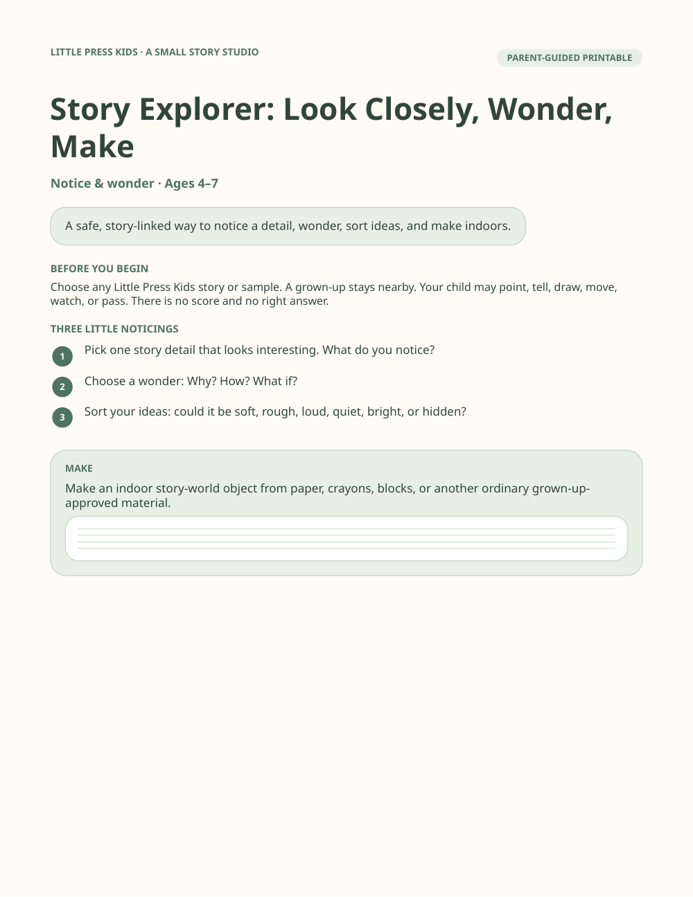 Preview page from Story Explorer: Look Closely, Wonder, Make