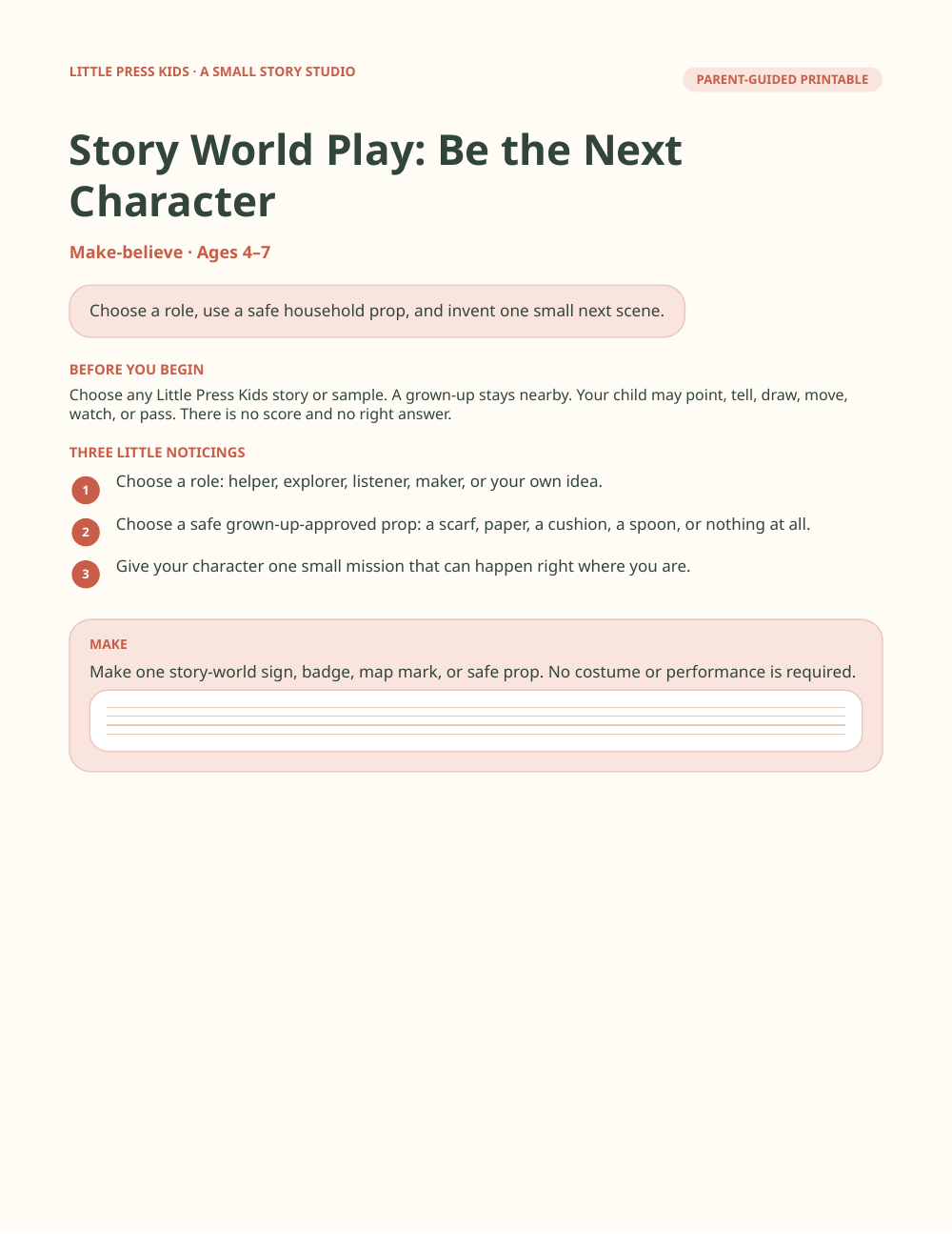Preview page from Story World Play: Be the Next Character