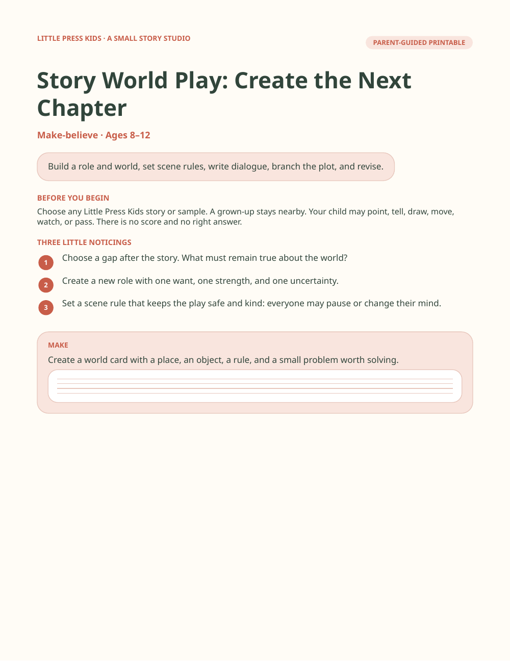 Preview page from Story World Play: Create the Next Chapter