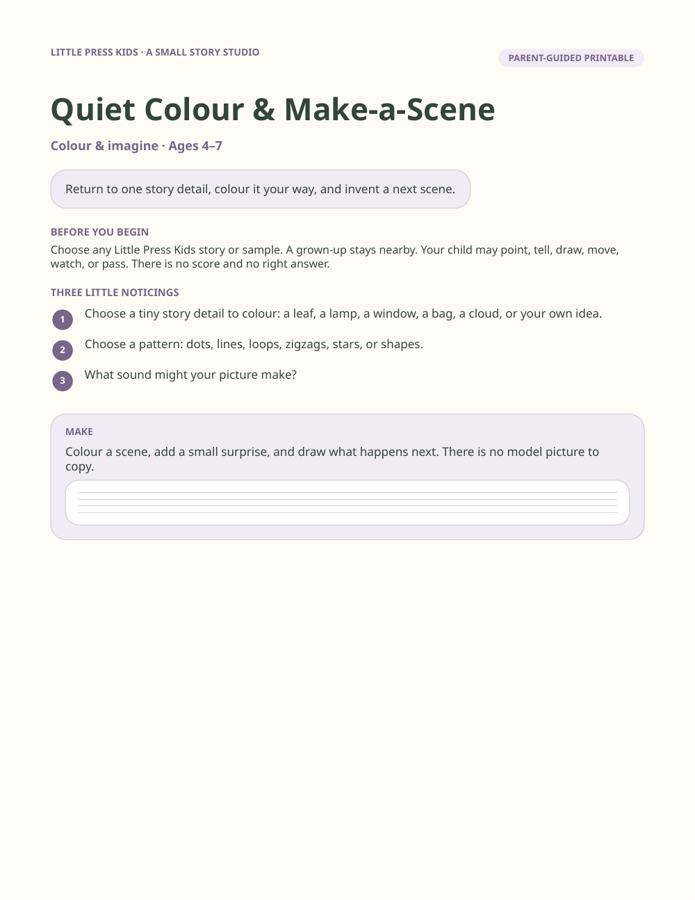 Preview page from Quiet Colour & Make-a-Scene