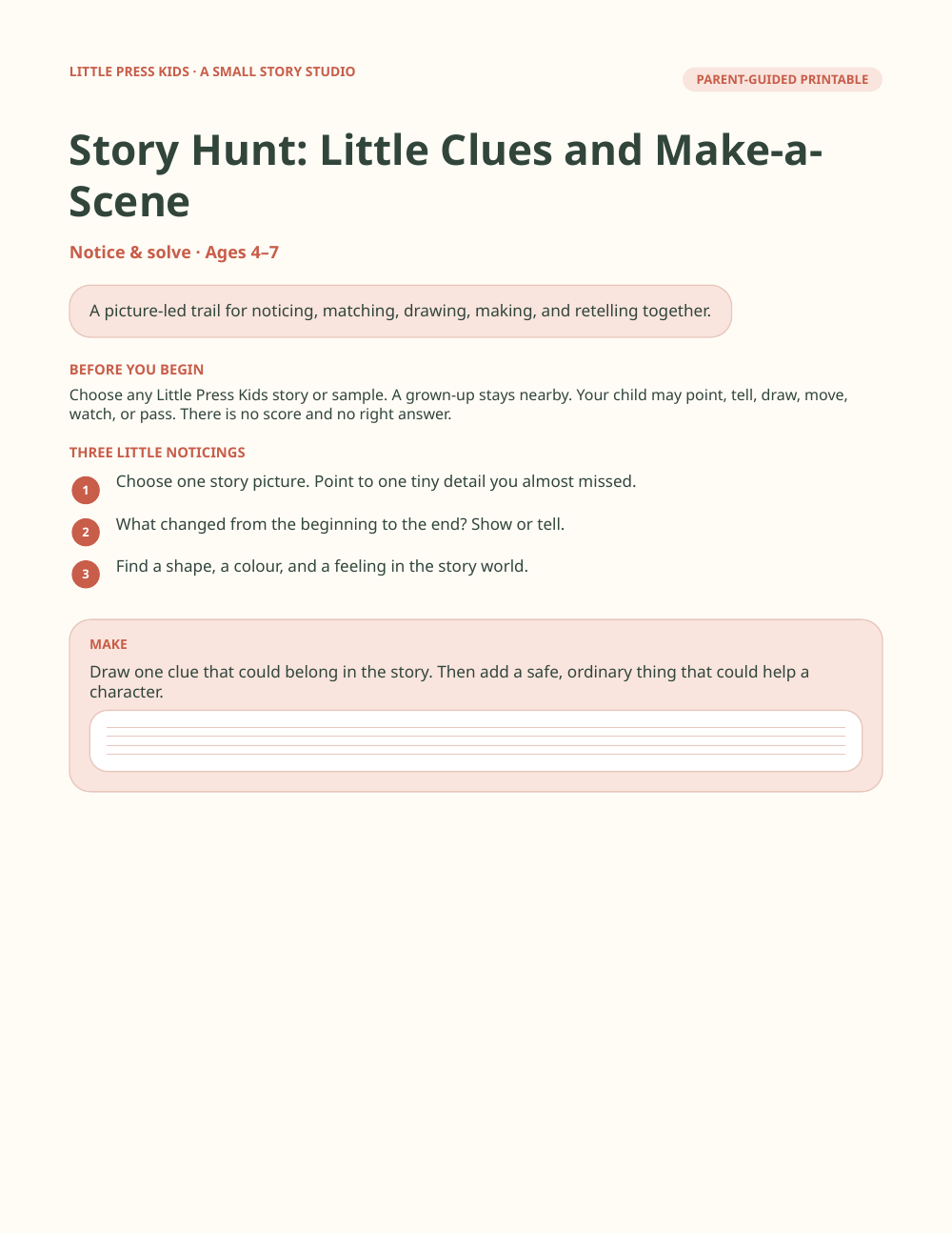 Preview page from Story Hunt: Little Clues and Make-a-Scene