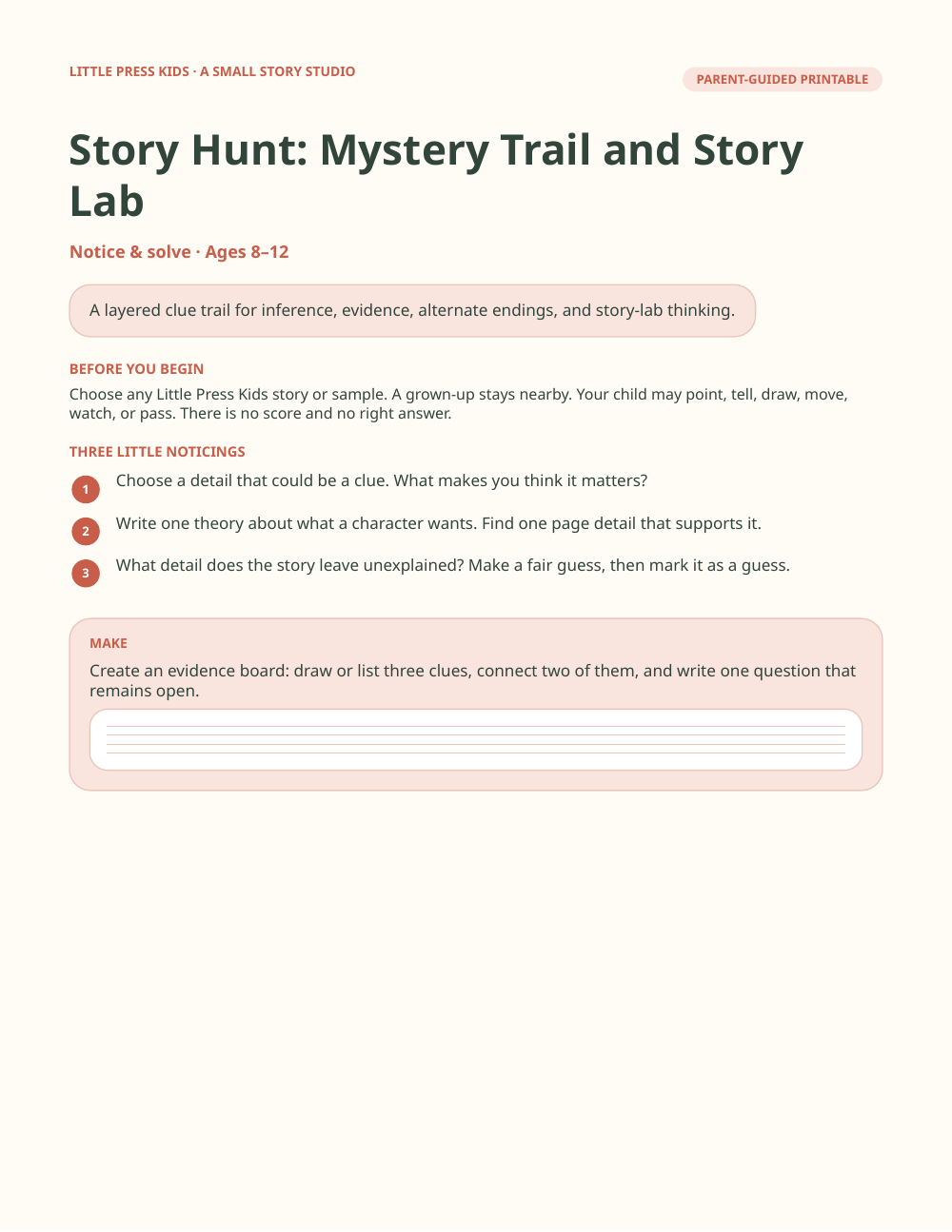 Preview page from Story Hunt: Mystery Trail and Story Lab