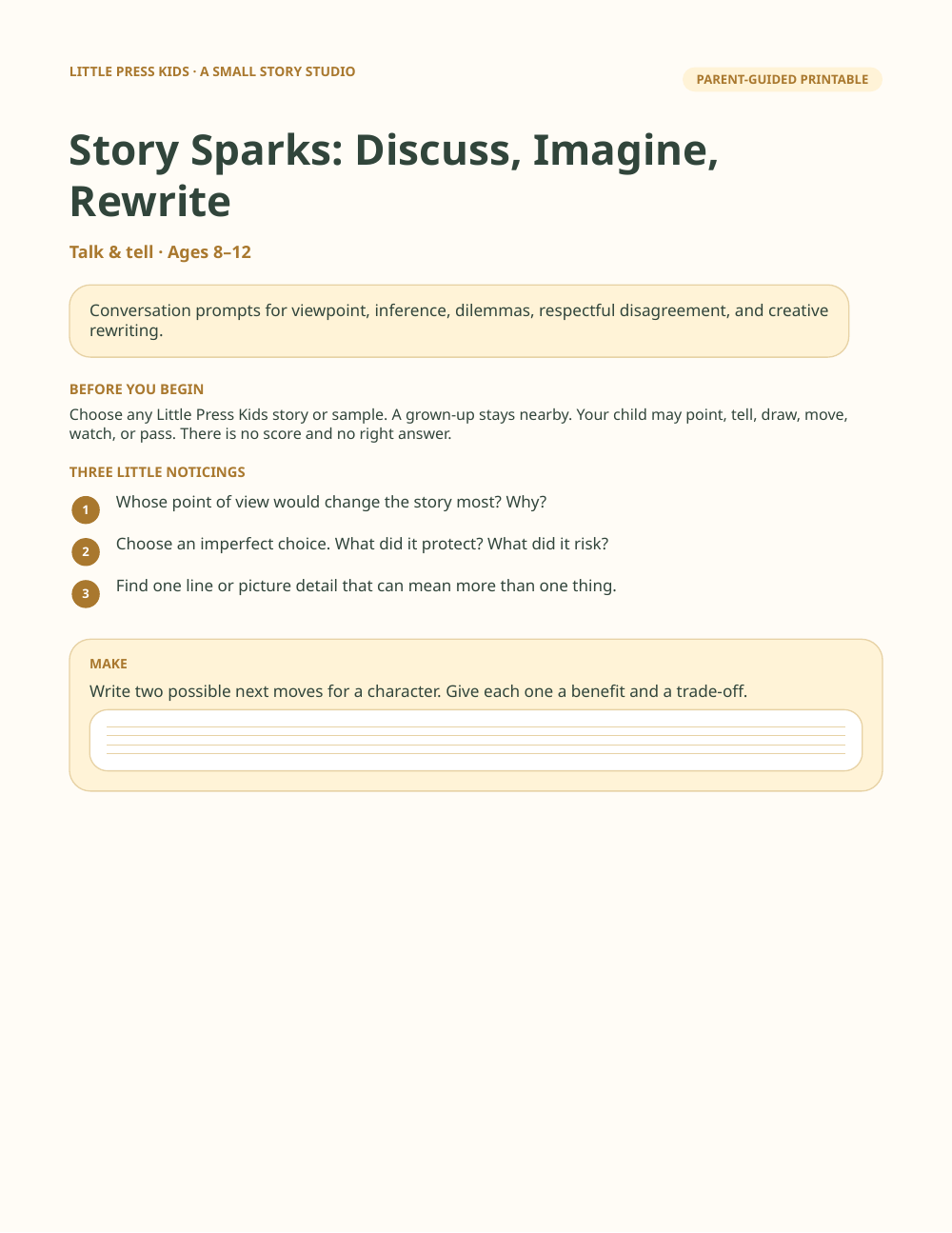 Preview page from Story Sparks: Discuss, Imagine, Rewrite